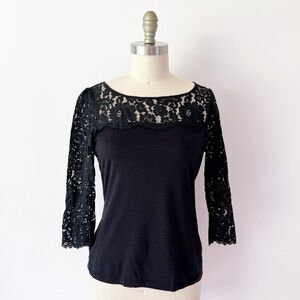 C. Wonder Black Tee with Lace Sleeves Vintage Aesthetic Basics Whimsigoth Goth
